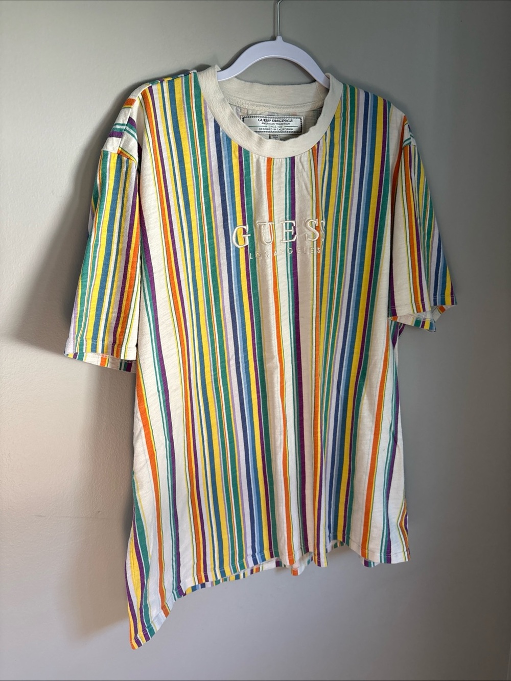 Guess Originals Los Angeles Stripe Crew Neck Tee - Vintage 90s Style Retro